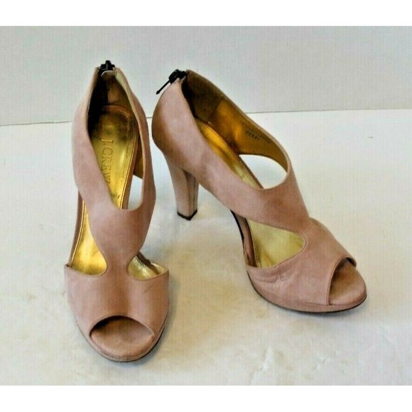 J Crew Heels Alecia Suede Platform Peep Toe Paris Pink Italian Shoes w/Box Sz 6 - Picture 2 of 11